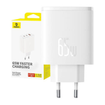 Baseus Cube Pro Φορτιστής GaN 65W με 2 USB-C και USB-A Λευκός