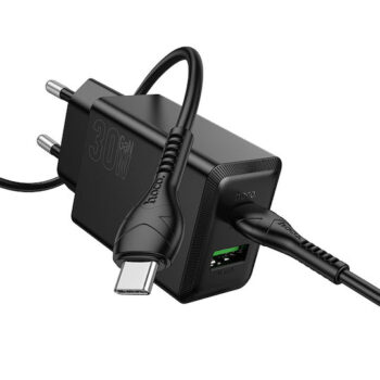 Hoco N71 Nuevo Φορτιστής GaN 30W με Καλώδιο USB-C σε USB-C Μαύρος