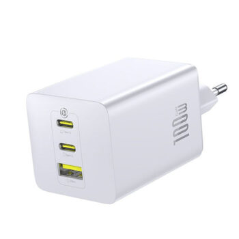 Baseus EnerFill FE11 Φορτιστής GaN 100W με 2 USB-C και USB-A Λευκός